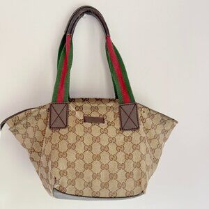Vintage GUCCI GG Sherry Line Boat Shape Small Tote Handbag Canvas Beige